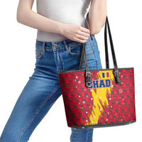 Chad Christmas Leather Tote Bag with Red-Yellow Festive Pattern, National Coat of Arms, and Snowflake Accents - Wonder Print Shop