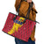 Chad Christmas Leather Tote Bag with Red-Yellow Festive Pattern, National Coat of Arms, and Snowflake Accents - Wonder Print Shop