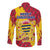 Chad Christmas Long Sleeve Button Shirt with Red-Yellow Festive Pattern, National Coat of Arms, and Snowflake Accents - Wonder Print Shop