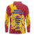 Chad Christmas Long Sleeve Polo Shirt with Red-Yellow Festive Pattern, National Coat of Arms, and Snowflake Accents - Wonder Print Shop