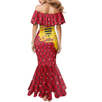 Chad Christmas Mermaid Dress with Red-Yellow Festive Pattern, National Coat of Arms, and Snowflake Accents - Wonder Print Shop