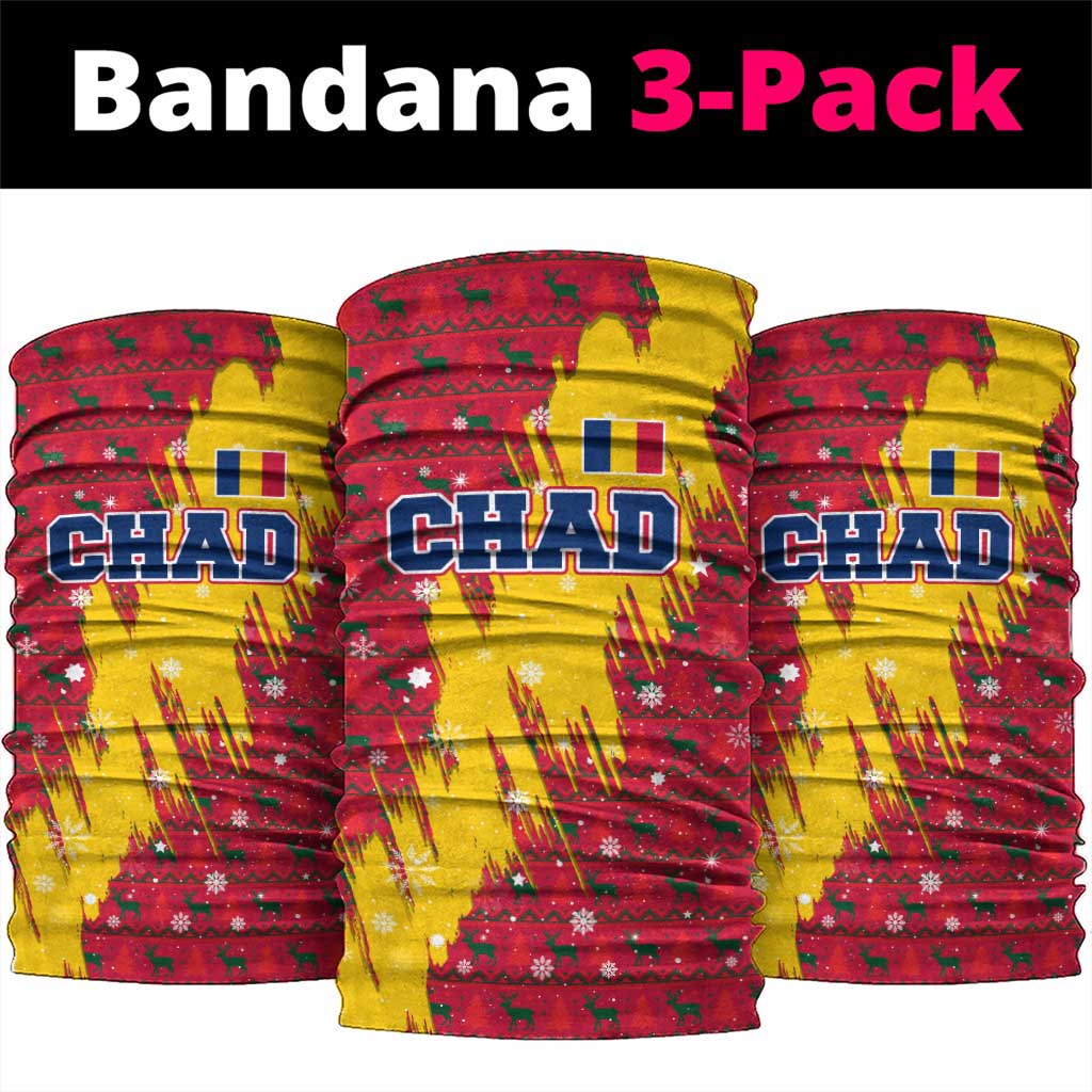 Chad Christmas Neck Gaiter with Red-Yellow Festive Pattern, National Coat of Arms, and Snowflake Accents - Wonder Print Shop