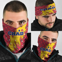 Chad Christmas Neck Gaiter with Red-Yellow Festive Pattern, National Coat of Arms, and Snowflake Accents - Wonder Print Shop