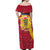 Chad Christmas Off Shoulder Maxi Dress with Red-Yellow Festive Pattern, National Coat of Arms, and Snowflake Accents - Wonder Print Shop
