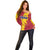 Chad Christmas Off Shoulder Sweater with Red-Yellow Festive Pattern, National Coat of Arms, and Snowflake Accents - Wonder Print Shop