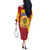 Chad Christmas Off The Shoulder Long Sleeve Dress with Red-Yellow Festive Pattern, National Coat of Arms, and Snowflake Accents - Wonder Print Shop
