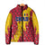 Chad Christmas Padded Jacket with Red-Yellow Festive Pattern, National Coat of Arms, and Snowflake Accents - Wonder Print Shop