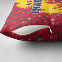 Chad Christmas Pillow Cover with Red-Yellow Festive Pattern, National Coat of Arms, and Snowflake Accents - Wonder Print Shop