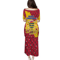 Chad Christmas Puletasi with Red-Yellow Festive Pattern, National Coat of Arms, and Snowflake Accents - Wonder Print Shop