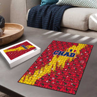 Chad Christmas Puzzle with Red-Yellow Festive Pattern, National Coat of Arms, and Snowflake Accents - Wonder Print Shop