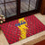 Chad Christmas Rubber Doormat with Red-Yellow Festive Pattern, National Coat of Arms, and Snowflake Accents - Wonder Print Shop