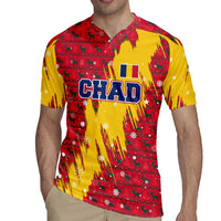 Chad Christmas Rugby Jersey with Red-Yellow Festive Pattern, National Coat of Arms, and Snowflake Accents - Wonder Print Shop