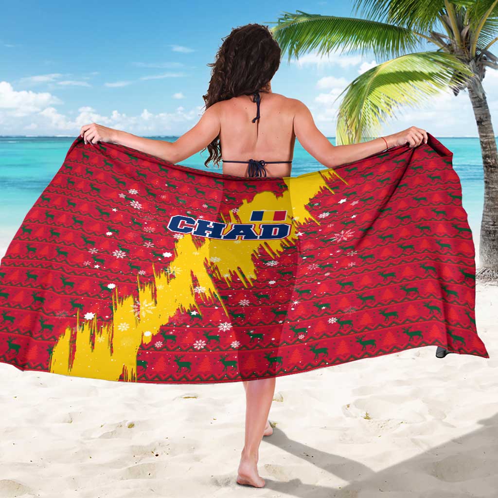 Chad Christmas Sarong with Red-Yellow Festive Pattern, National Coat of Arms, and Snowflake Accents - Wonder Print Shop