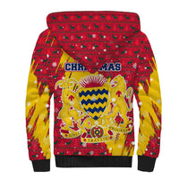 Chad Christmas Sherpa Hoodie with Red-Yellow Festive Pattern, National Coat of Arms, and Snowflake Accents - Wonder Print Shop
