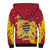 Chad Christmas Sherpa Hoodie with Red-Yellow Festive Pattern, National Coat of Arms, and Snowflake Accents - Wonder Print Shop