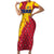 Chad Christmas Short Sleeve Bodycon Dress with Red-Yellow Festive Pattern, National Coat of Arms, and Snowflake Accents - Wonder Print Shop