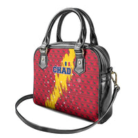 Chad Christmas Shoulder Handbag with Red-Yellow Festive Pattern, National Coat of Arms, and Snowflake Accents - Wonder Print Shop