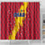 Chad Christmas Shower Curtain with Red-Yellow Festive Pattern, National Coat of Arms, and Snowflake Accents - Wonder Print Shop