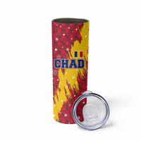 Chad Christmas Skinny Tumbler with Red-Yellow Festive Pattern, National Coat of Arms, and Snowflake Accents - Wonder Print Shop
