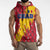 Chad Christmas Sleeveless Hoodie with Red-Yellow Festive Pattern, National Coat of Arms, and Snowflake Accents - Wonder Print Shop