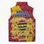 Chad Christmas Sleeveless Puffer Jacket with Red-Yellow Festive Pattern, National Coat of Arms, and Snowflake Accents - Wonder Print Shop