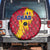 Chad Christmas Spare Tire Cover with Red-Yellow Festive Pattern, National Coat of Arms, and Snowflake Accents - Wonder Print Shop