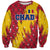 Chad Christmas Sweatshirt with Red-Yellow Festive Pattern, National Coat of Arms, and Snowflake Accents - Wonder Print Shop