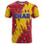 Chad Christmas T Shirt with Red-Yellow Festive Pattern, National Coat of Arms, and Snowflake Accents - Wonder Print Shop