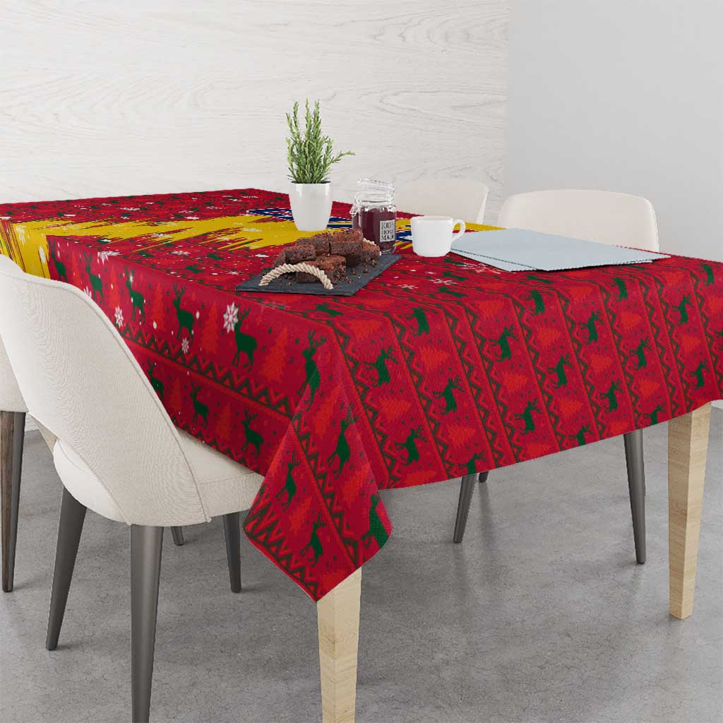 Chad Christmas Tablecloth with Red-Yellow Festive Pattern, National Coat of Arms, and Snowflake Accents - Wonder Print Shop
