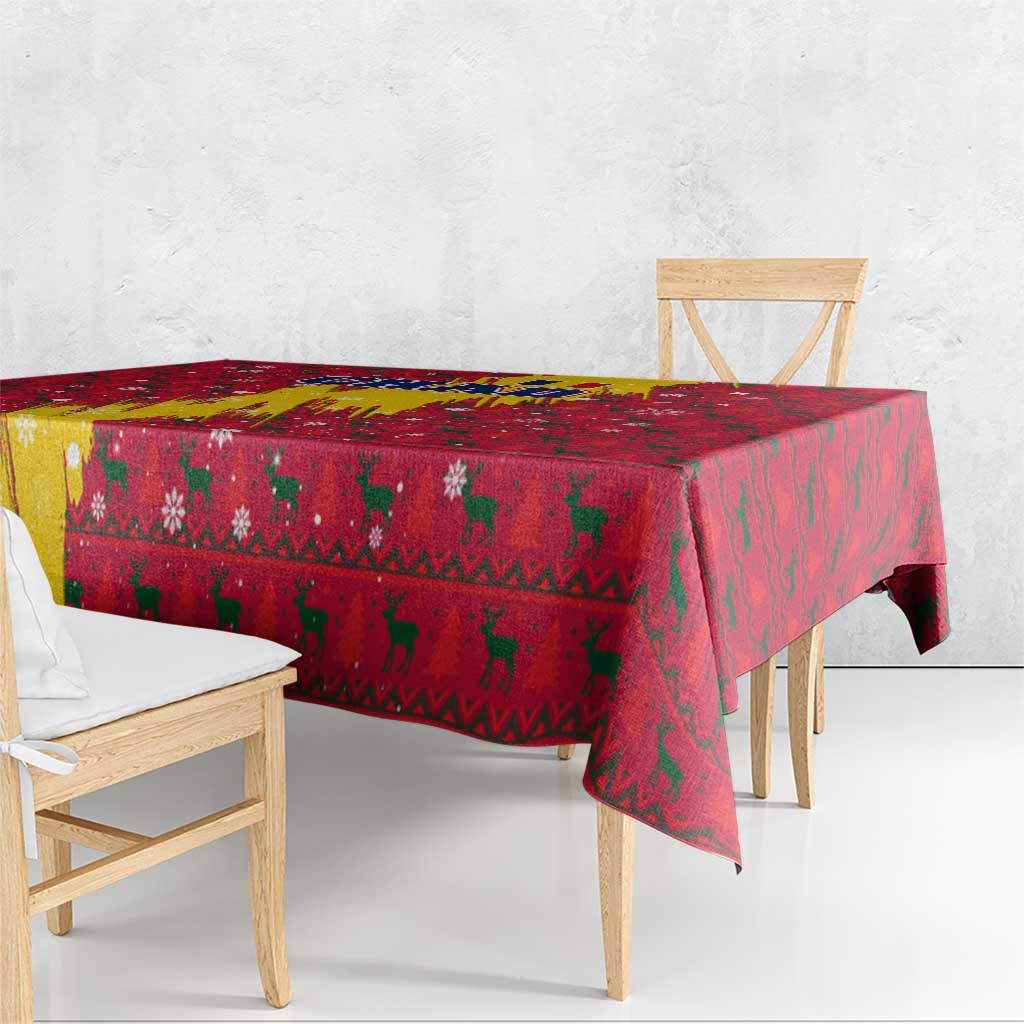 Chad Christmas Tablecloth with Red-Yellow Festive Pattern, National Coat of Arms, and Snowflake Accents - Wonder Print Shop