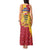 Chad Christmas Tank Maxi Dress with Red-Yellow Festive Pattern, National Coat of Arms, and Snowflake Accents - Wonder Print Shop