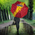 Chad Christmas Umbrella with Red-Yellow Festive Pattern, National Coat of Arms, and Snowflake Accents - Wonder Print Shop