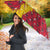 Chad Christmas Umbrella with Red-Yellow Festive Pattern, National Coat of Arms, and Snowflake Accents - Wonder Print Shop