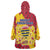 Chad Christmas Wearable Blanket Hoodie with Red-Yellow Festive Pattern, National Coat of Arms, and Snowflake Accents - Wonder Print Shop