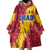 Chad Christmas Wearable Blanket Hoodie with Red-Yellow Festive Pattern, National Coat of Arms, and Snowflake Accents - Wonder Print Shop