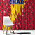 Chad Christmas Window Curtain with Red-Yellow Festive Pattern, National Coat of Arms, and Snowflake Accents - Wonder Print Shop