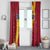 Chad Christmas Window Curtain with Red-Yellow Festive Pattern, National Coat of Arms, and Snowflake Accents - Wonder Print Shop