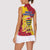 Chad Christmas Women Sleeveless Polo Shirt with Red-Yellow Festive Pattern, National Coat of Arms, and Snowflake Accents - Wonder Print Shop