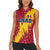 Chad Christmas Women Sleeveless Polo Shirt with Red-Yellow Festive Pattern, National Coat of Arms, and Snowflake Accents - Wonder Print Shop