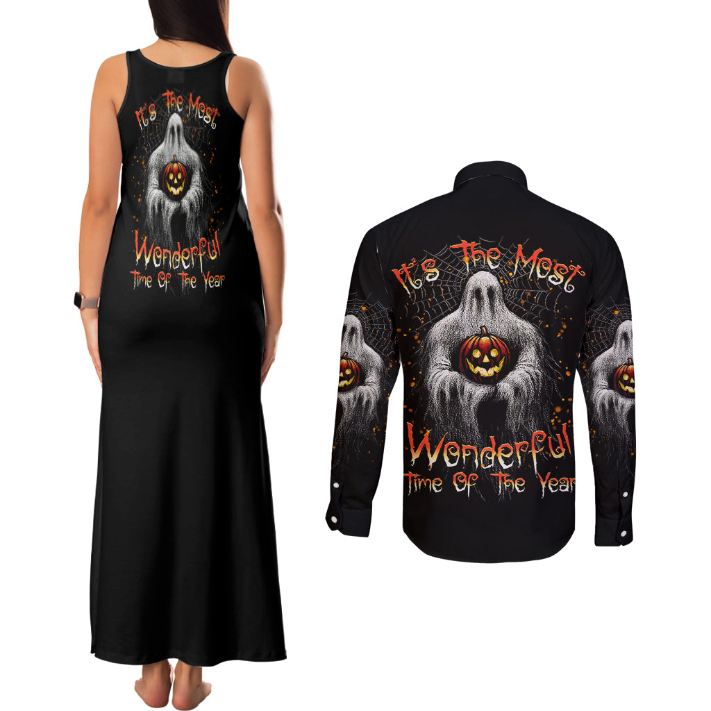It's The Most Wonderful Time Halloween Couples Matching Tank Maxi Dress and Long Sleeve Button Shirt - Wonder Print Shop