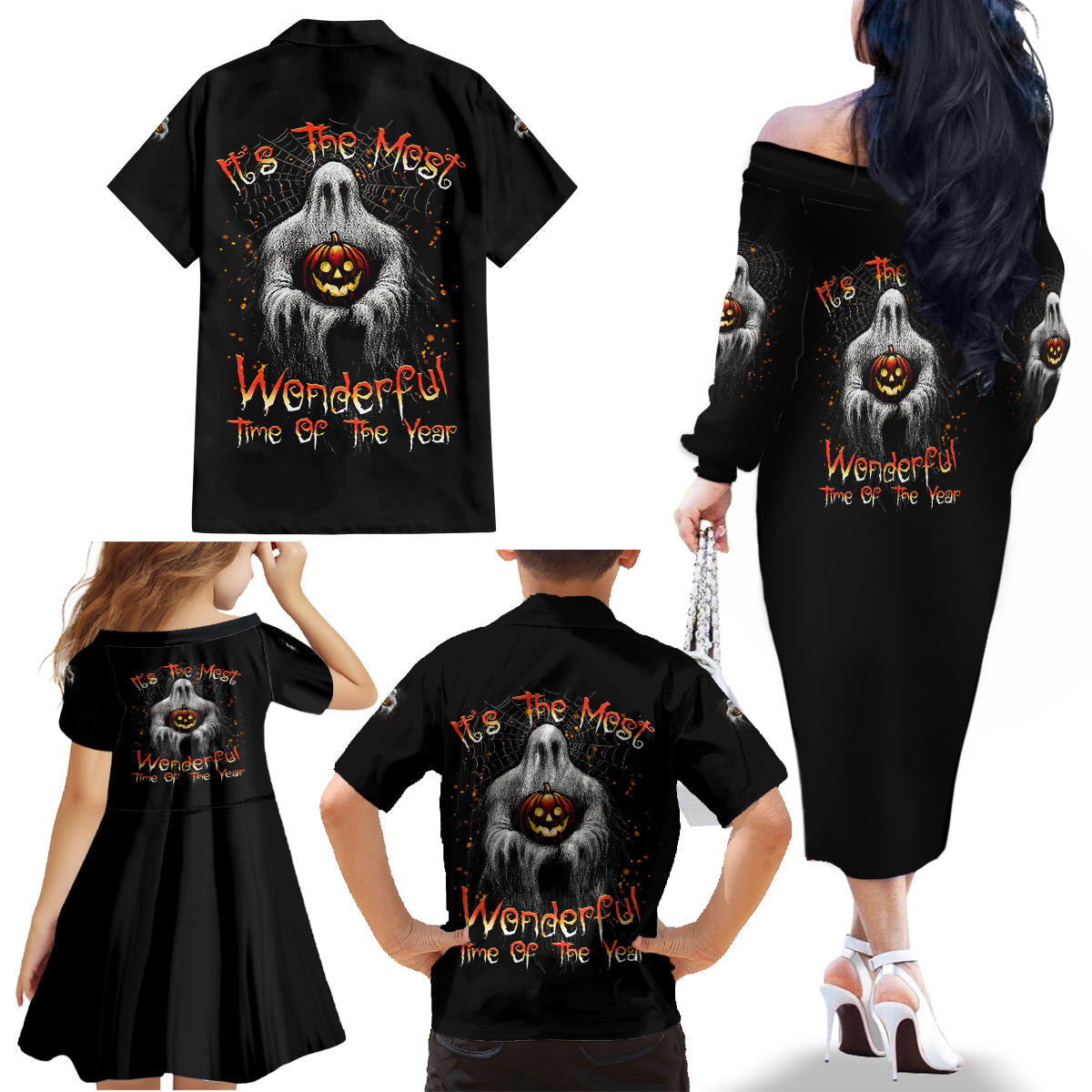 It's The Most Wonderful Time Halloween Family Matching Off Shoulder Long Sleeve Dress and Hawaiian Shirt - Wonder Print Shop