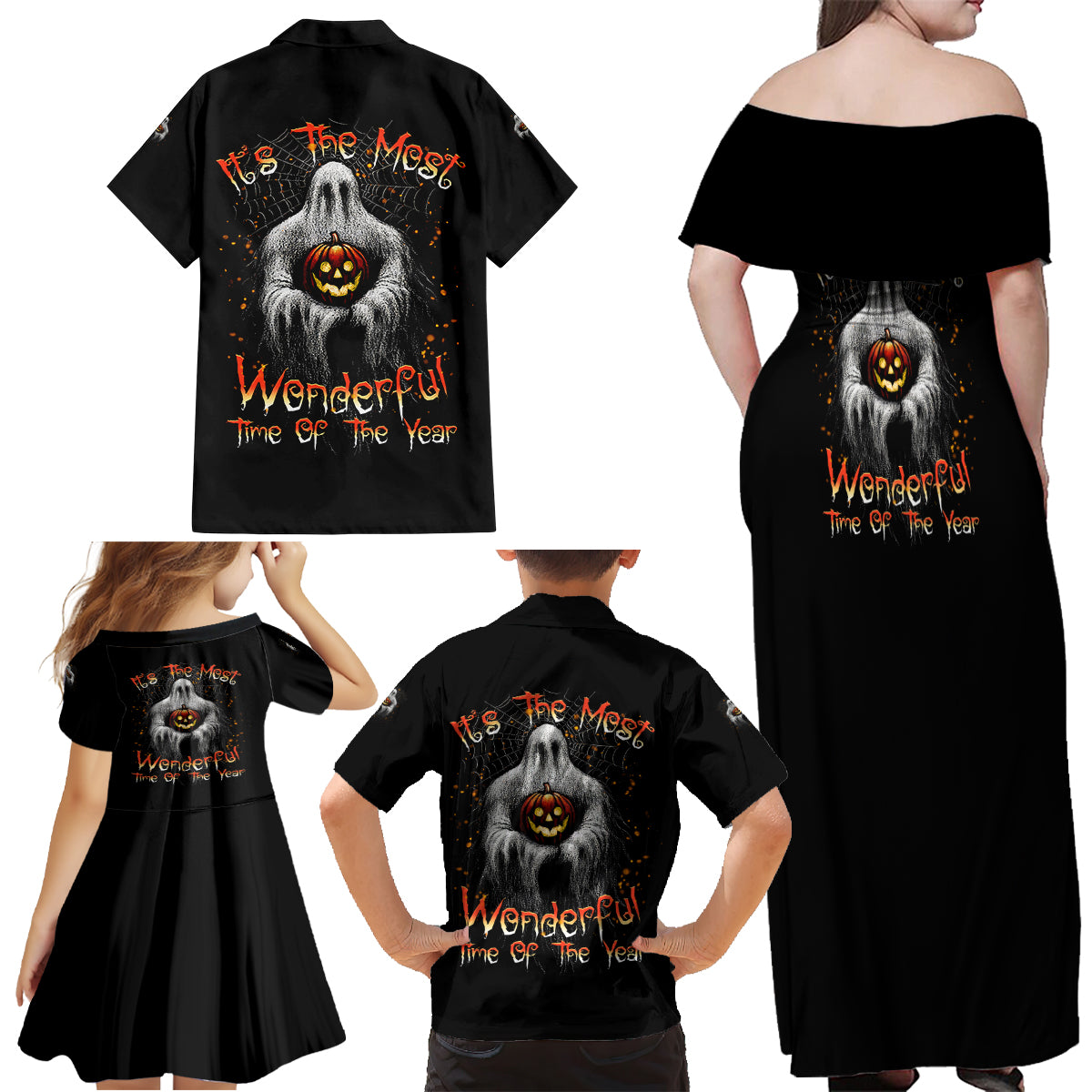 It's The Most Wonderful Time Halloween Family Matching Off Shoulder Maxi Dress and Hawaiian Shirt - Wonder Print Shop
