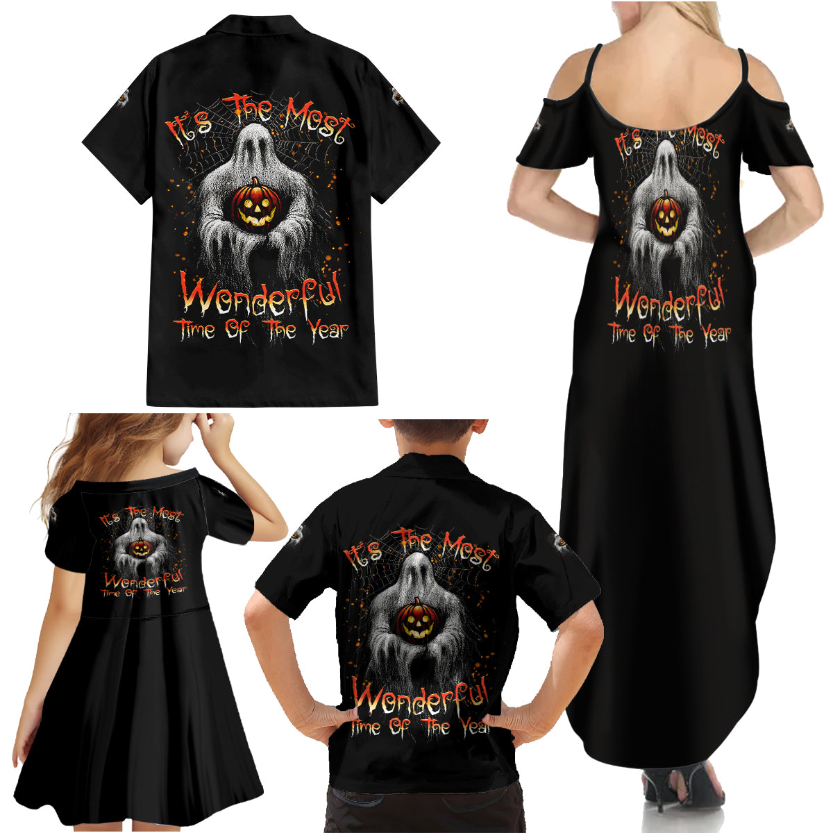 It's The Most Wonderful Time Halloween Family Matching Summer Maxi Dress and Hawaiian Shirt - Wonder Print Shop