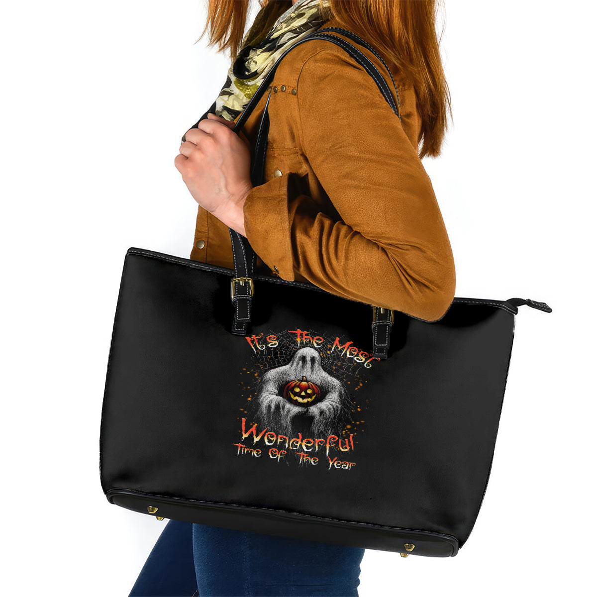 It's The Most Wonderful Time Halloween Leather Tote Bag - Wonder Print Shop