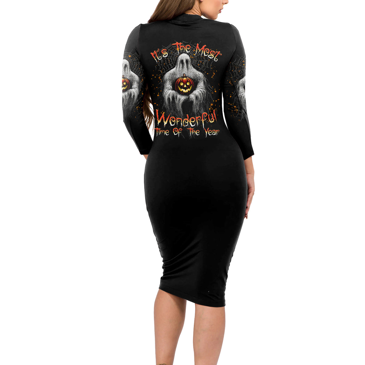 It's The Most Wonderful Time Halloween Long Sleeve Bodycon Dress - Wonder Print Shop