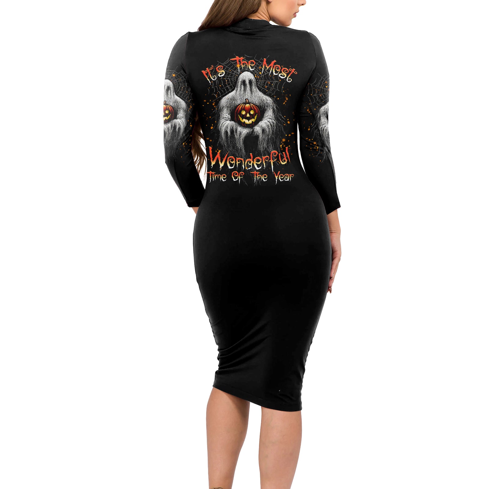 It's The Most Wonderful Time Halloween Long Sleeve Bodycon Dress - Wonder Print Shop