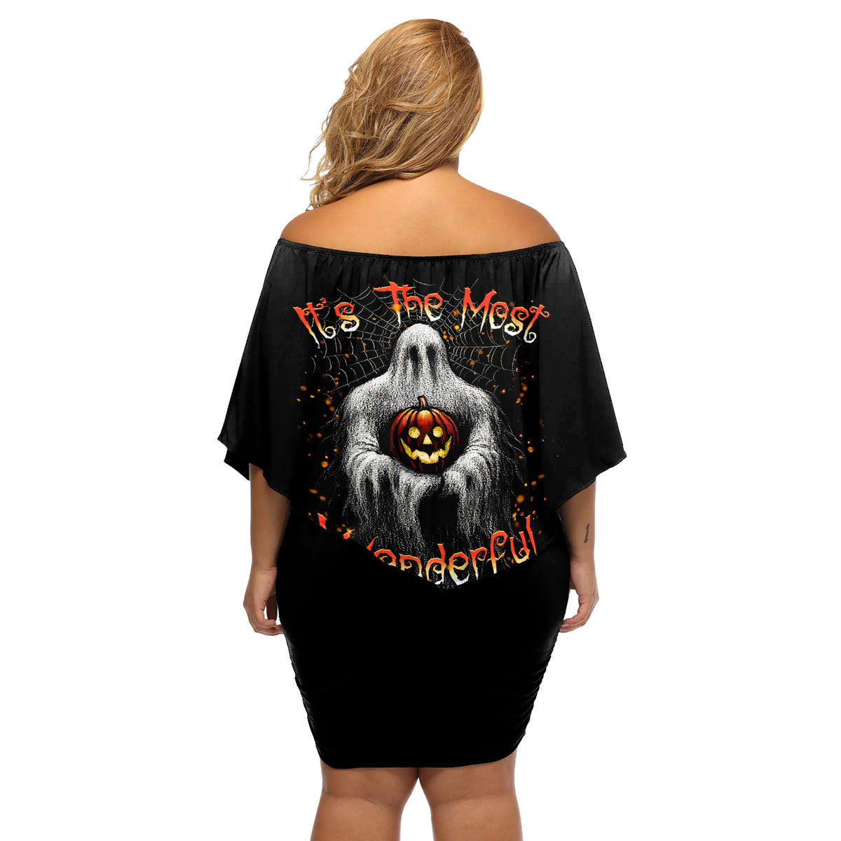 It's The Most Wonderful Time Halloween Off Shoulder Short Dress - Wonder Print Shop