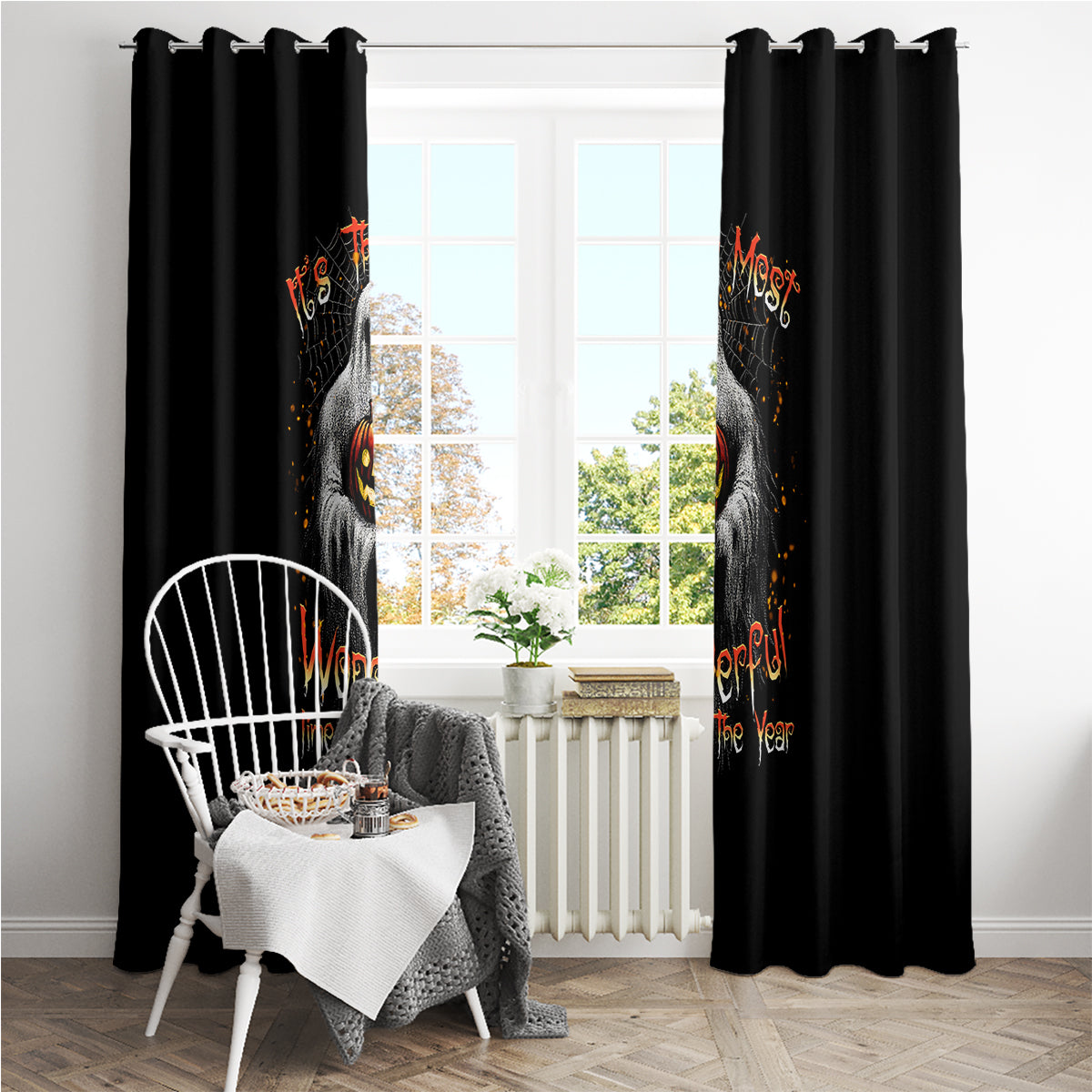 It's The Most Wonderful Time Halloween Window Curtain - Wonder Print Shop