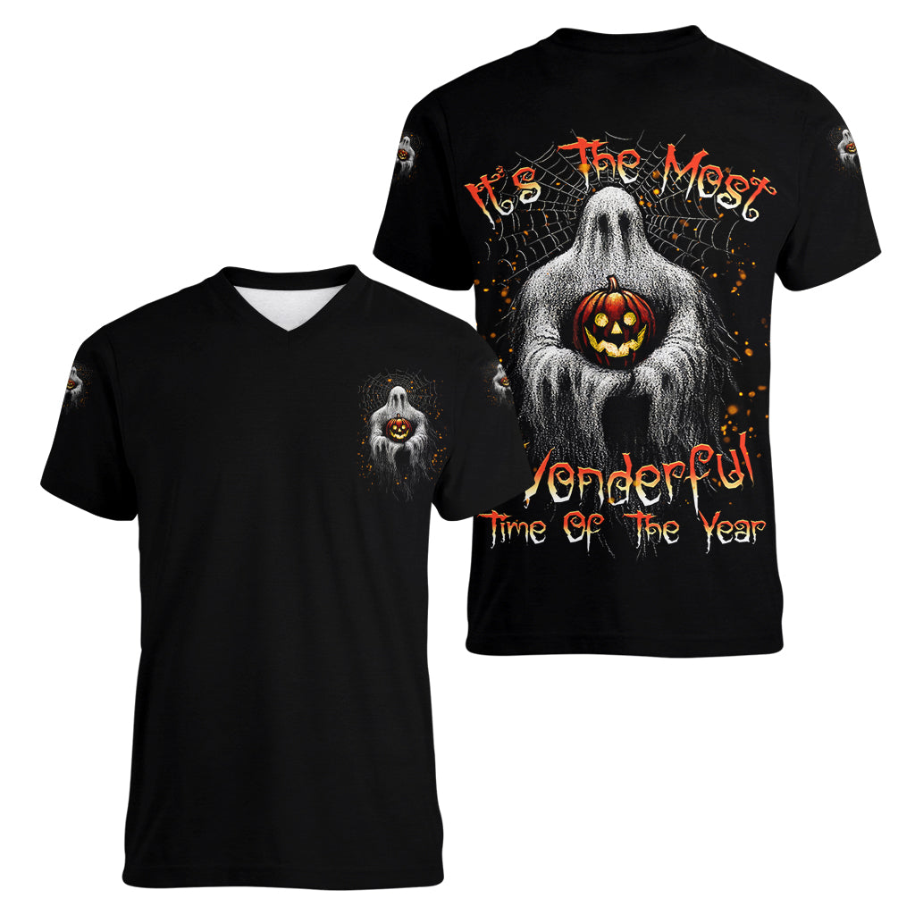 It's The Most Wonderful Time Halloween Women V Neck T Shirt - Wonder Print Shop