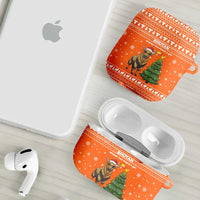 Bhutan Christmas AirPods Case with Takin Santa Hat Christmas Tree and Snowflake Pattern in Orange - Wonder Print Shop